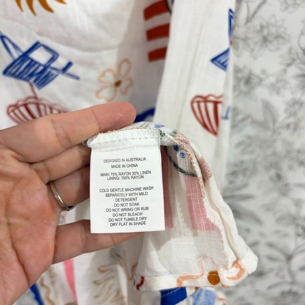 Paper Heart Dress Women XS Maxi Strapless Linen Blend Italy Capri Aperol Print - Picture 8 of 10
